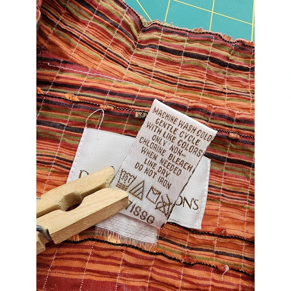 Drapers Damons Southwest Boho Top Crinkle Artsy Orange Button Up Women Large - Picture 8 of 8